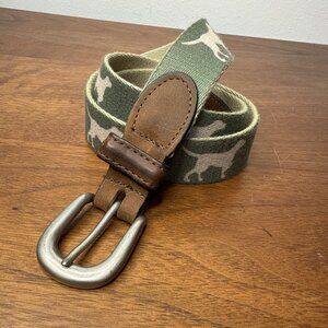 Thomas Bates Belt Men’s 40 Brown Suede Leather Canvas Green Tan Dog Adjustable